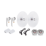 Enlace completo de 2 radios C5X con antenas UD-TP-27 (27 dBi), rango de frecuencia extendida (5.1 a 6.4 GHz), incluye inyector POE y cable de alimentación y adaptador para la antena